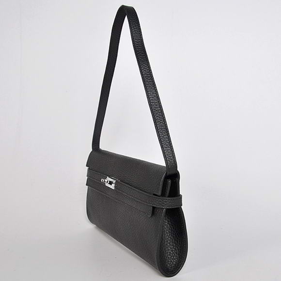 AAA Hermes Kelly 26CM Shoulder Bag Clemence Black 60699 On Sale